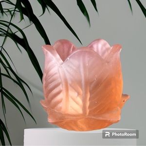 Vintage Pink Depression glass flower candle holder